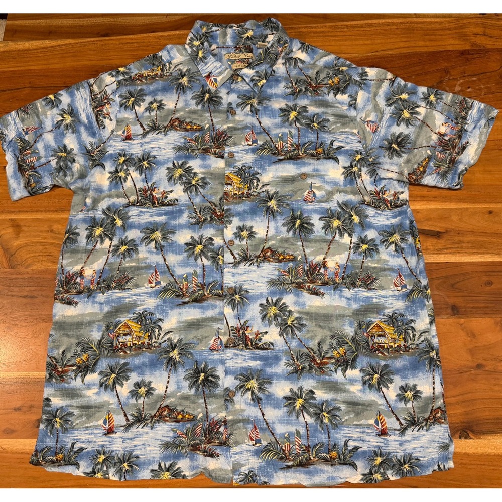 Batik Bay Mens 3XLT Blue Tropical Palm Tree Sailboat Rayon Hawaiian Shirt Tall